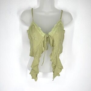 Cider Lace Trim Tie Front Ruffle Crop Cami Top XS Fairy Coquette Boho Ruffle Y2K